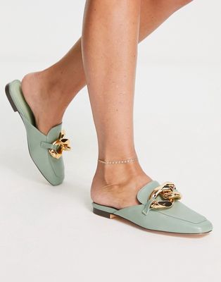 Urban Revivo mule loafer with chain detail in dusty green