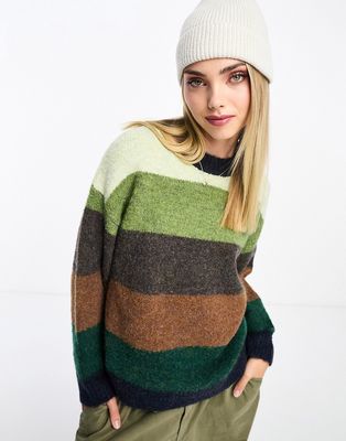 Urban Revivo oversized striped dad sweater in green multi