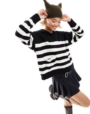 Urban Revivo oversized sweater in monochrome stripe knit-Multi