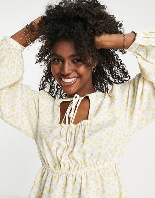 Urban Revivo peplum hem floral print top in yellow