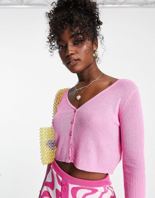Urban Revivo ribbed fitted cardigan in pink