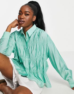 Urban Revivo ruched detail shirt in light green