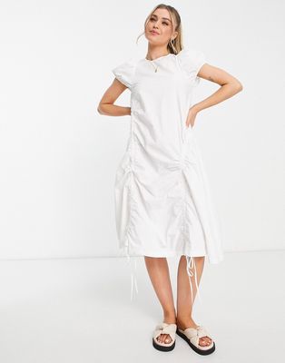 Urban Revivo ruched detail smock midi dress in off white