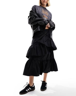 Urban Revivo ruffle detail maxi skirt in black