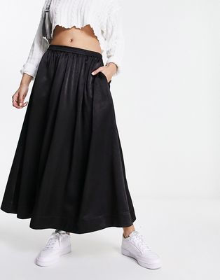 Urban Revivo satin maxi skirt in black