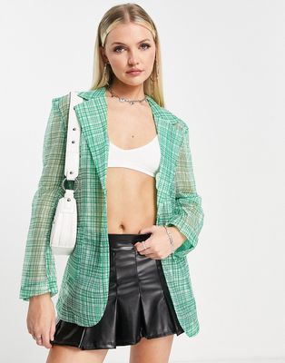 Urban Revivo sheer mesh blazer in green - part of a set