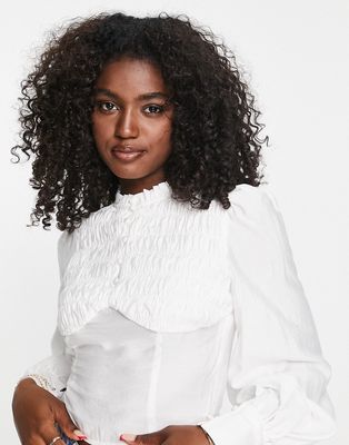 Urban Revivo shirred shirt in off white