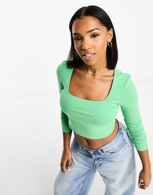 Urban Revivo square neck long sleeve crop top in matcha green
