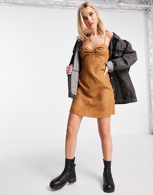 Urban Revivo strappy fitted mini dress in brown