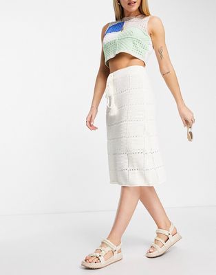 Urban Revivo striped midi skirt in off white