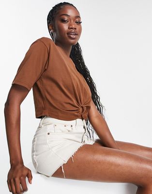 Urban Revivo t-shirt with ring detail in brown