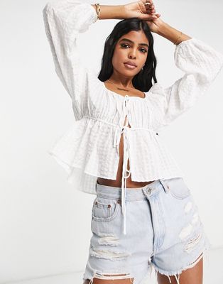 Urban Revivo tie front blouse in white