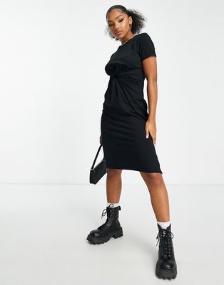 Urban Revivo twist front midi dress in black