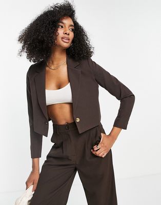 Urban Threads cropped blazer in chocolate brown - part of a set