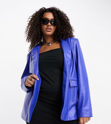 Urban Threads Curve faux leather blazer in cobalt blue - part of a set