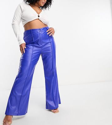 Urban Threads Curve faux leather wide leg pants in cobalt blue - part of a set