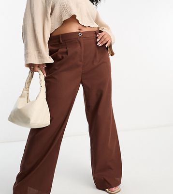 Urban Threads Curve linen blend wide leg pants in chocolate brown - part of a set