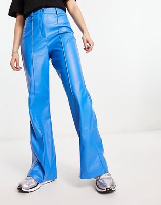 Urban Threads faux leather wide leg pants in cobalt blue - part of a set