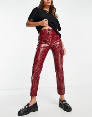 Urban Threads faux leather wide leg pants in red leopard
