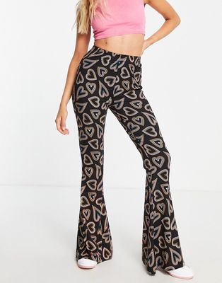 Urban Threads kick flare pants in heart print - part of a set-Multi
