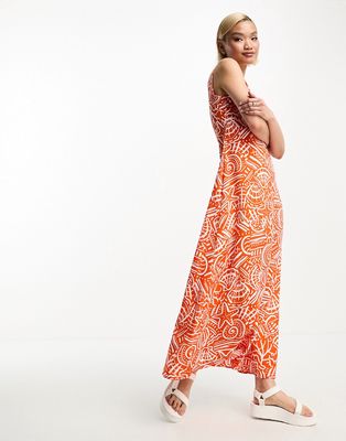 Urban Threads maxi smock dress in orange abstract print