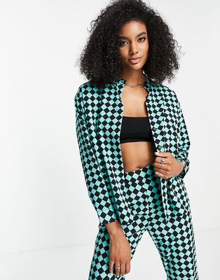 Urban Threads oversized shirt in teal diamond plaid - part of a set-Green
