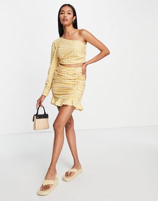 Urban Threads ruched mini skirt in yellow gingham - part of a set