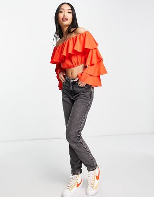 Urban Threads ruffled crop top in red