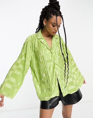 Urban Threads satin plisse oversized shirt in lime - part of a set-Green