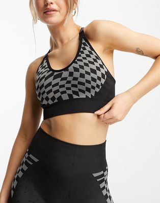 Urban Threads seamless racer back crop top in checkerboard print-Gray