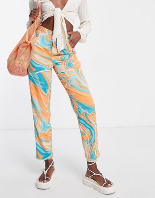 Urban Threads tailored pants in swirl print-Multi