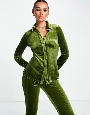 Urban Threads velour shirt in chartreuse - part of a set-Green