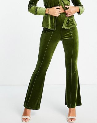 Urban Threads velour wide leg pants in chartreuse - part of a set-Green