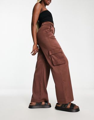 Urban Threads wide leg cargo pants in chocolate brown