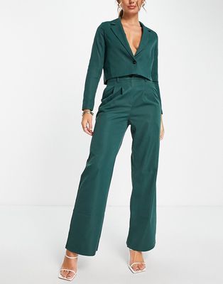 Urban Threads wide leg pants in forest green - part of a set-Navy