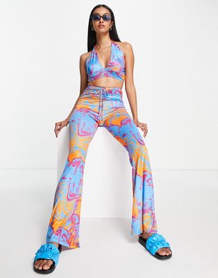 Urban Threads wide leg pants in swirl print - part of a set-Multi