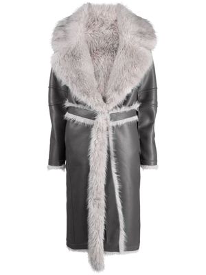 Urbancode belted faux-fur midi coat - Grey