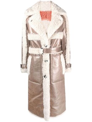 Urbancode cracked-effect belted coat - Brown