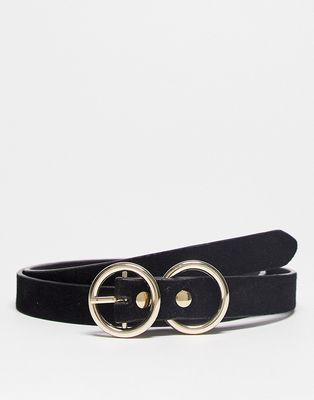 Urbancode double buckle leather belt in black