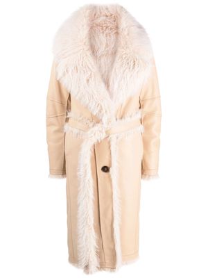 Urbancode faux-fur belted midi coat - Neutrals