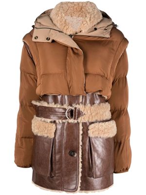 Urbancode faux-leather padded hooded coat - Brown