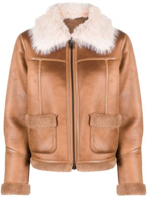 Urbancode faux-leather panelled jacket - Brown