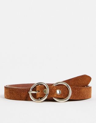 Urbancode leather double buckle belt in tan-Brown