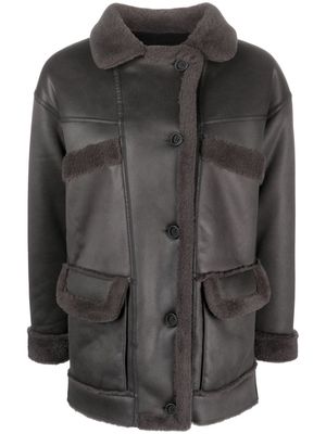 Urbancode reversible faux-leather panelled coat - Grey