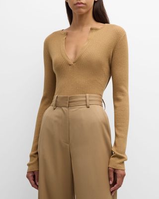 Urlo V-Neck Long-Sleeve Silk-Cashmere Rib Sweater