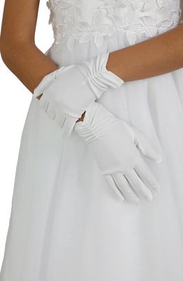 Us Angels Kids' Imitation Pearl Satin Gloves in White