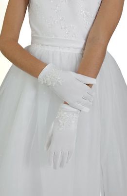 Us Angels Kids' Lace Satin Gloves in White