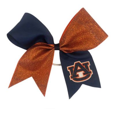 USA LICENSED BOWS Auburn Tigers Jumbo Glitter Bow with Ponytail Holder in Navy