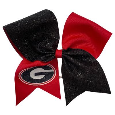 USA LICENSED BOWS Georgia Bulldogs Jumbo Glitter Bow with Ponytail Holder in Red