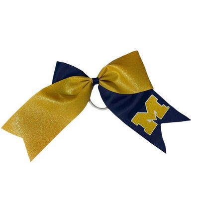 USA LICENSED BOWS Michigan Wolverines Jumbo Glitter Bow with Ponytail Holder in Navy